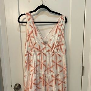 Peach and white flowy vacation midi dress from Loft